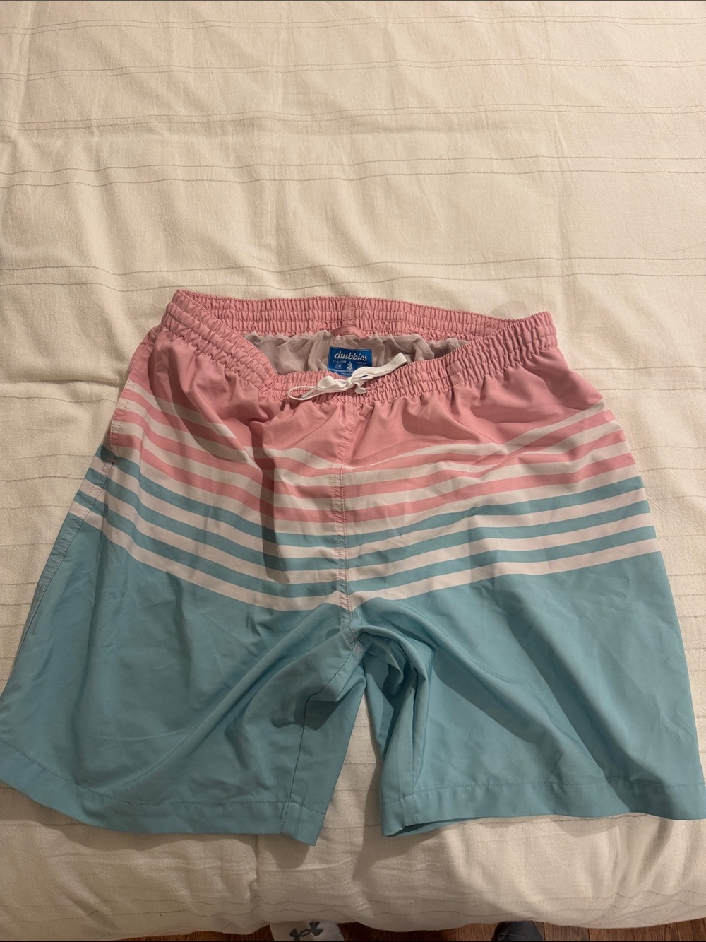 chubbies Pink and Light Blue Striped Men's Swim Trunks XXL 7in inseam